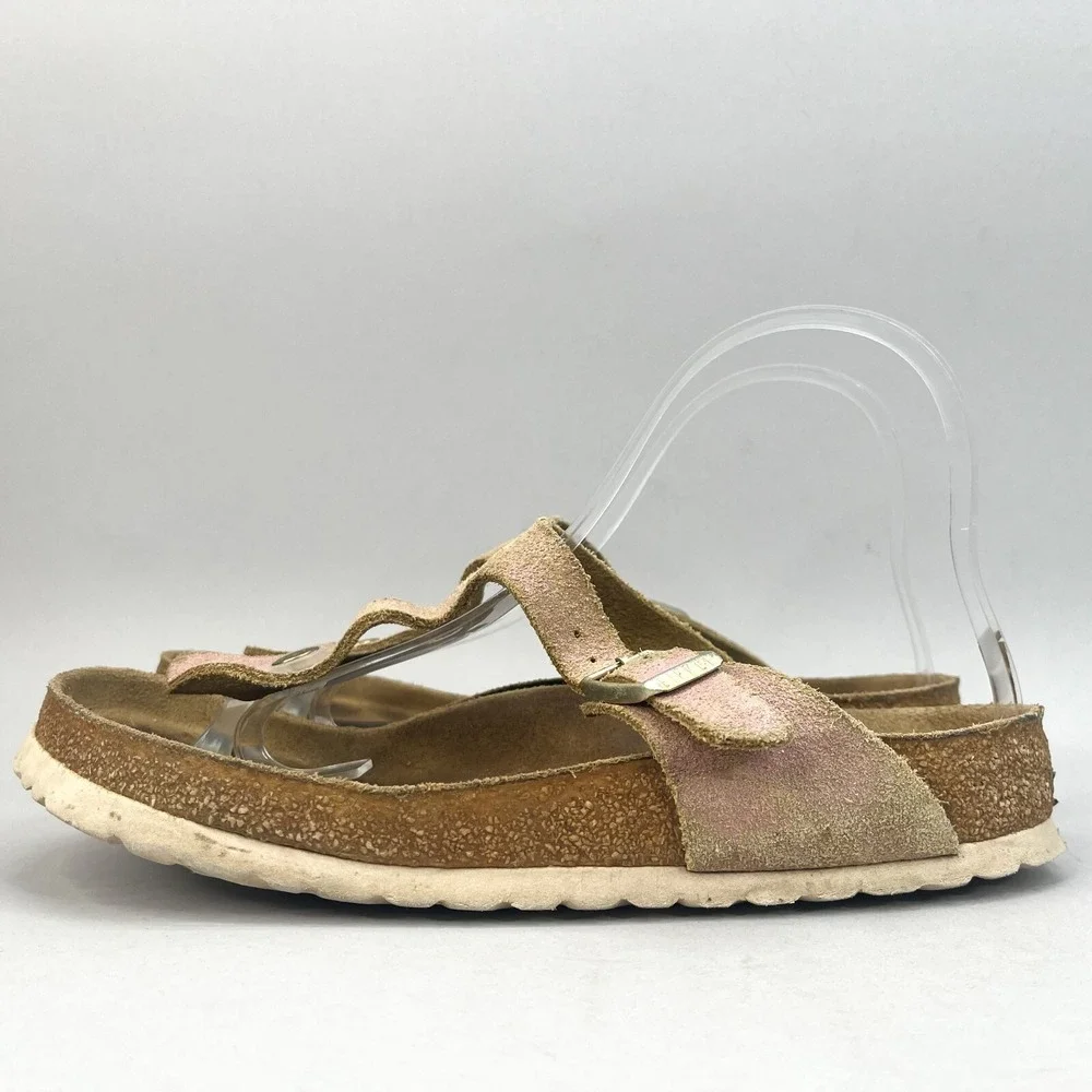 Birkenstock Gizeh Sandals Womens 38/ 7 Shoes Thong Slide Pink Suede Slip On Flat
